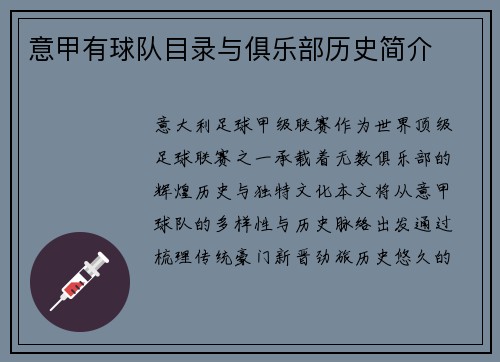 意甲有球队目录与俱乐部历史简介